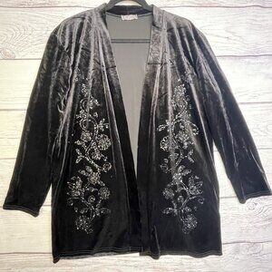 Vintage Must Velvet Cardigan Size XL Sequins Fairy Grunge Whimsical Goth BOHO